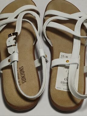 NEW Bass Sunjuns Sandals White Leather Womens 7.5